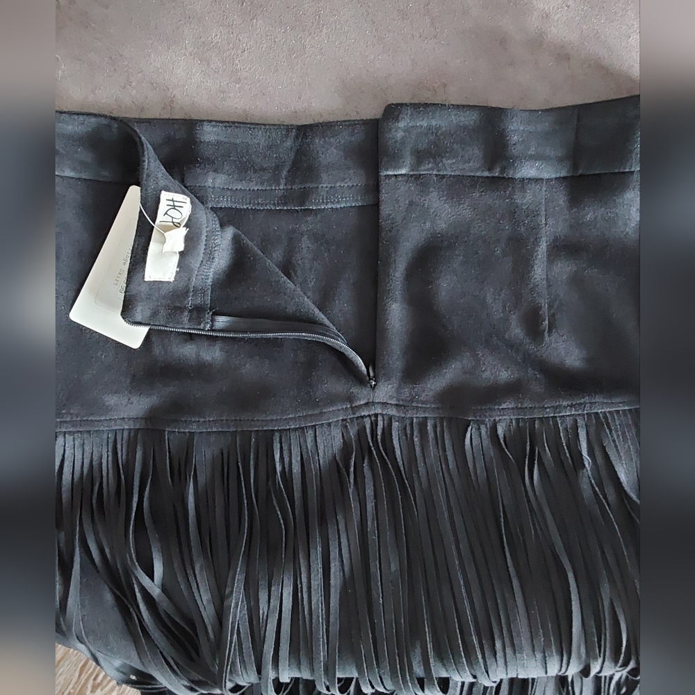 WOMENS FAUX SUEDE FRINGE BLACK MAXI SKIRT M - Picture 4 of 7
